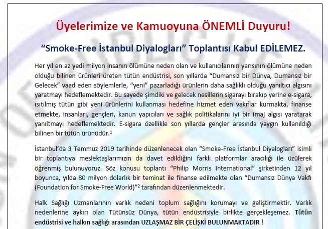 Smoke-Free İstanbul Diyalogları Toplantısı Kabul Edilemez